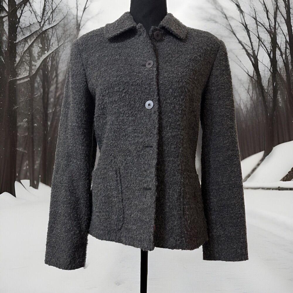 🇬🇧British Style Boucle Tweedy Grey Chore Jacket Small